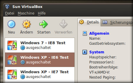 IE Test per VirtualBox