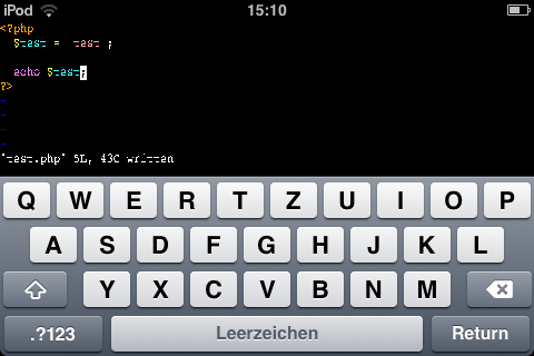 Screenshot: Vim für iOS auf dem iPhone oder iPod touch